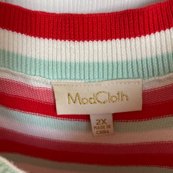 Modcloth Dress Right On Retro Striped Knit Sleeveless A-Line Womens Size 2X READ - Picture 7 of 9